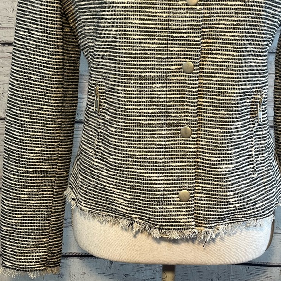KENNA-T Jacket Tweed w Fringe Trim Black & White Zip/Snap Front-XS - Picture 3 of 4